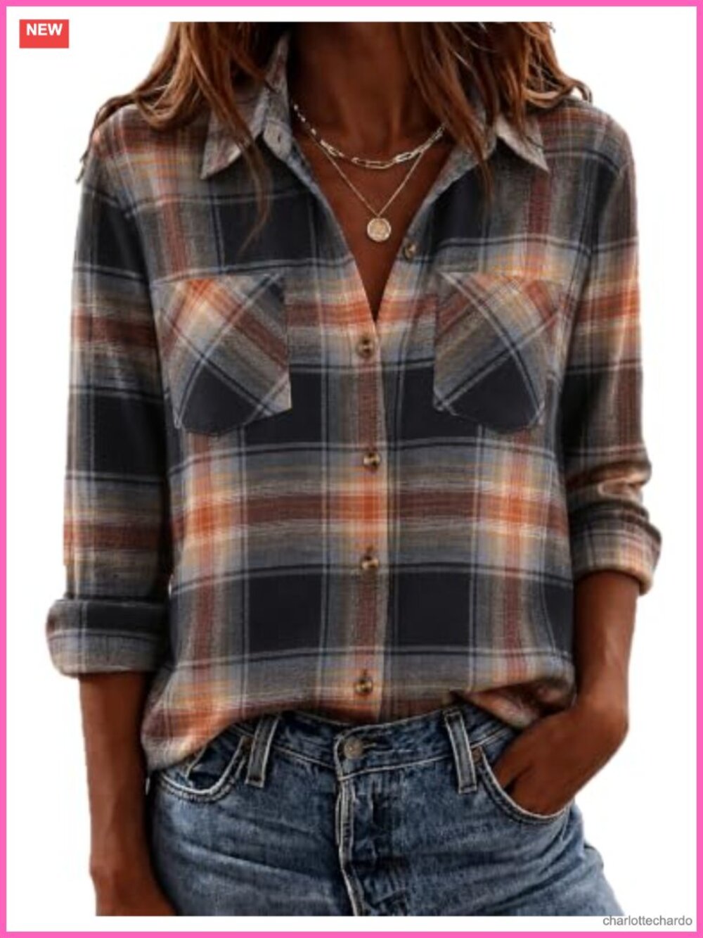 Women's Flannel Plaid Button Down Shirt Long Sleeve Casual Work Top